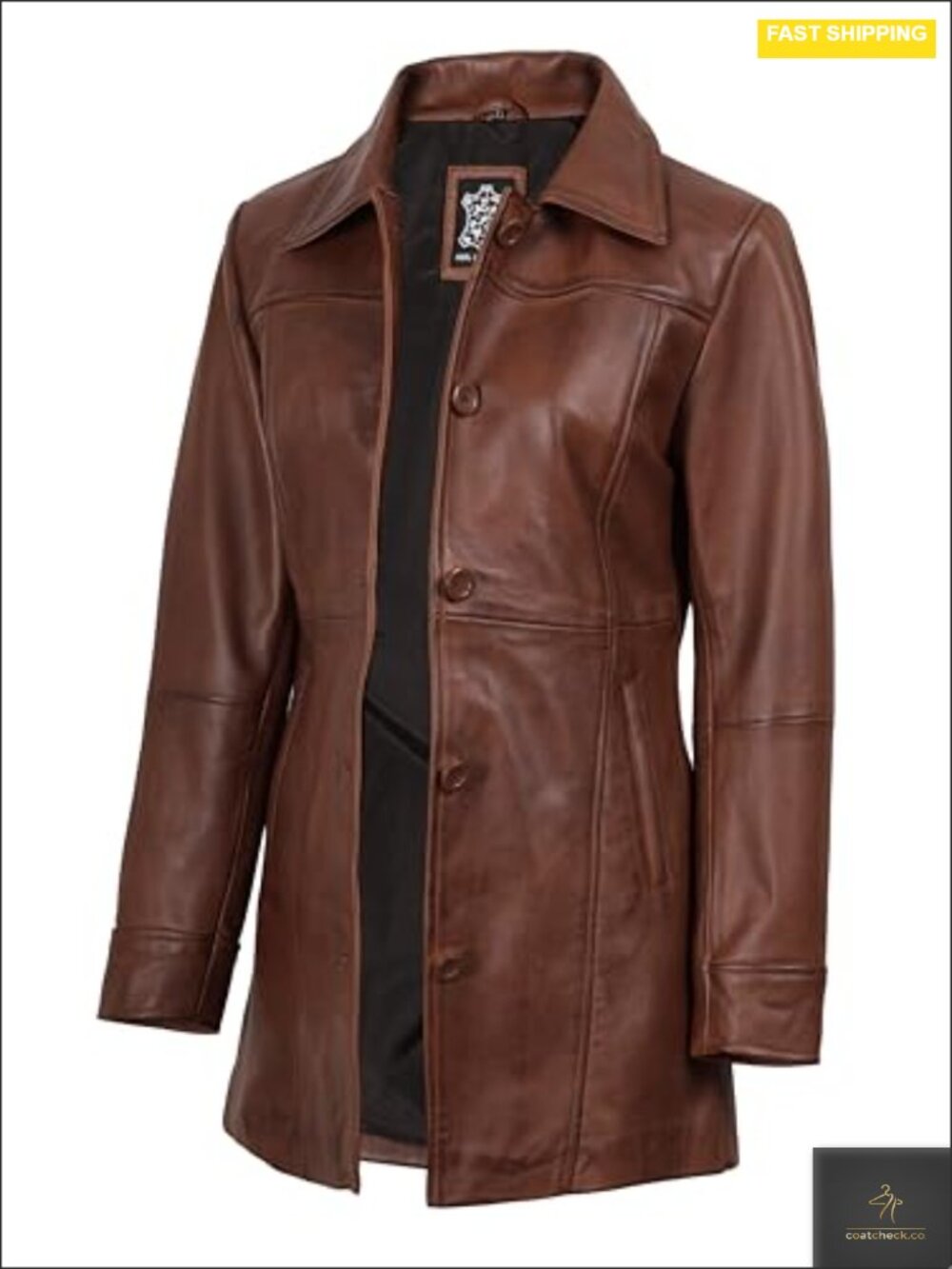 Women's Real Lambskin Leather Car Coat Long Button Front